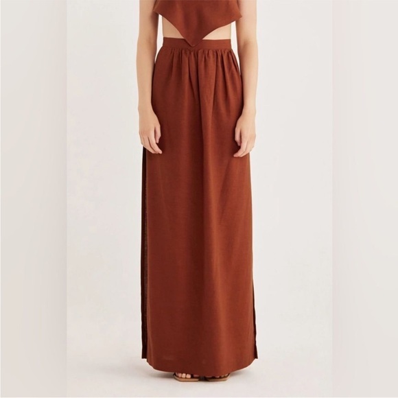 Rumer NWT Sz Small Rust Colored Linen Blend Side Slits Maxi Skirt Ret $289